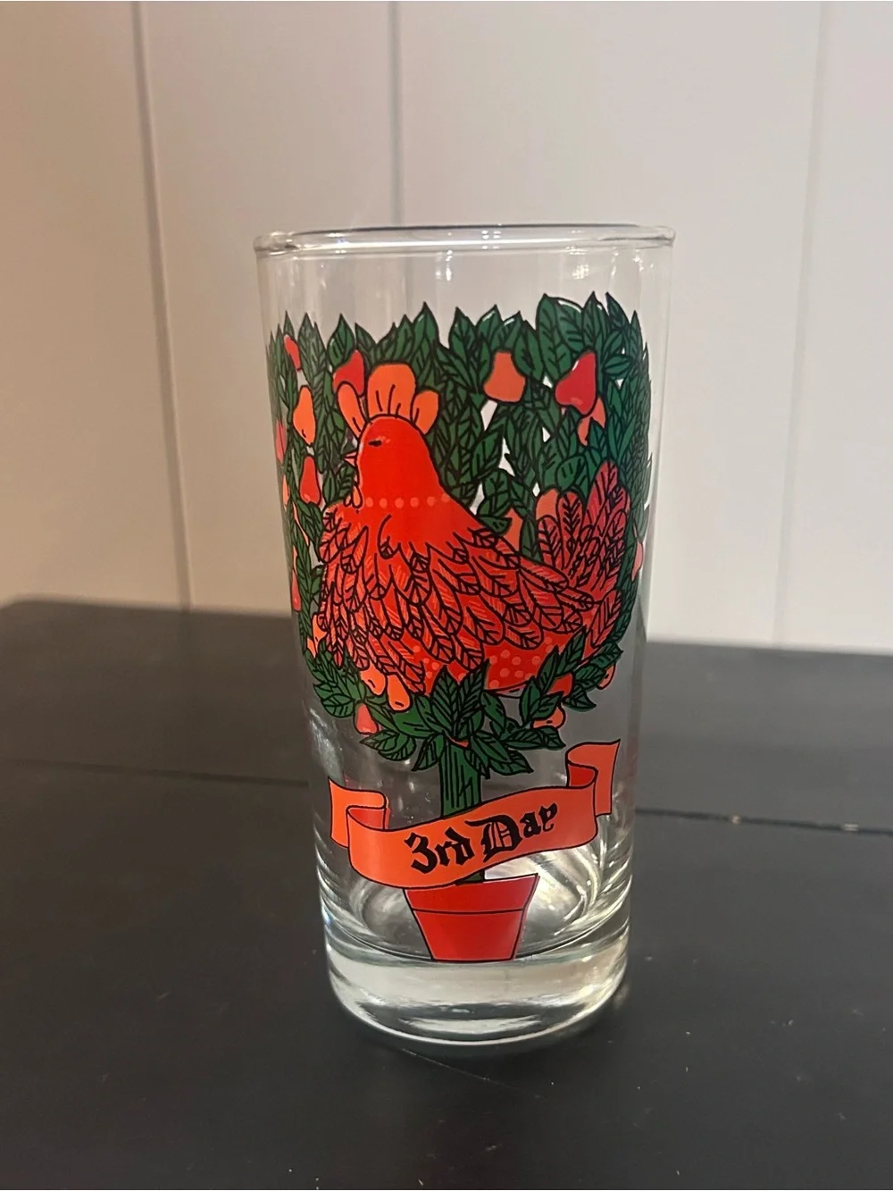 Vintage 12 Days of Christmas 3rd Day Three French Hens Glass 5.5” Holiday